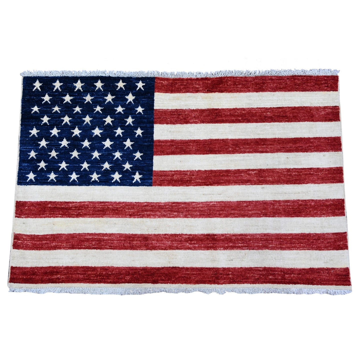 2'5"X4' Red All Wool American Flag Hand Knotted Peshawar Wall Hanging Rug