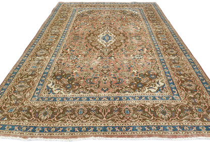 Distressed Vintage Wool Oriental Rug Muted Brown