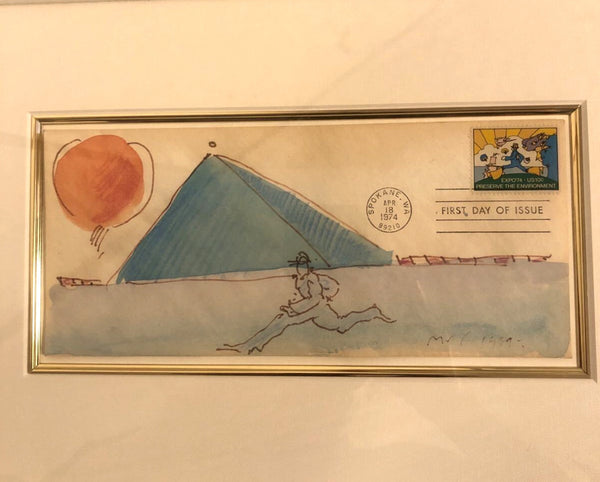 Peter Max Original Watercolor 1974 Pyramid & Balloon First Day Cover