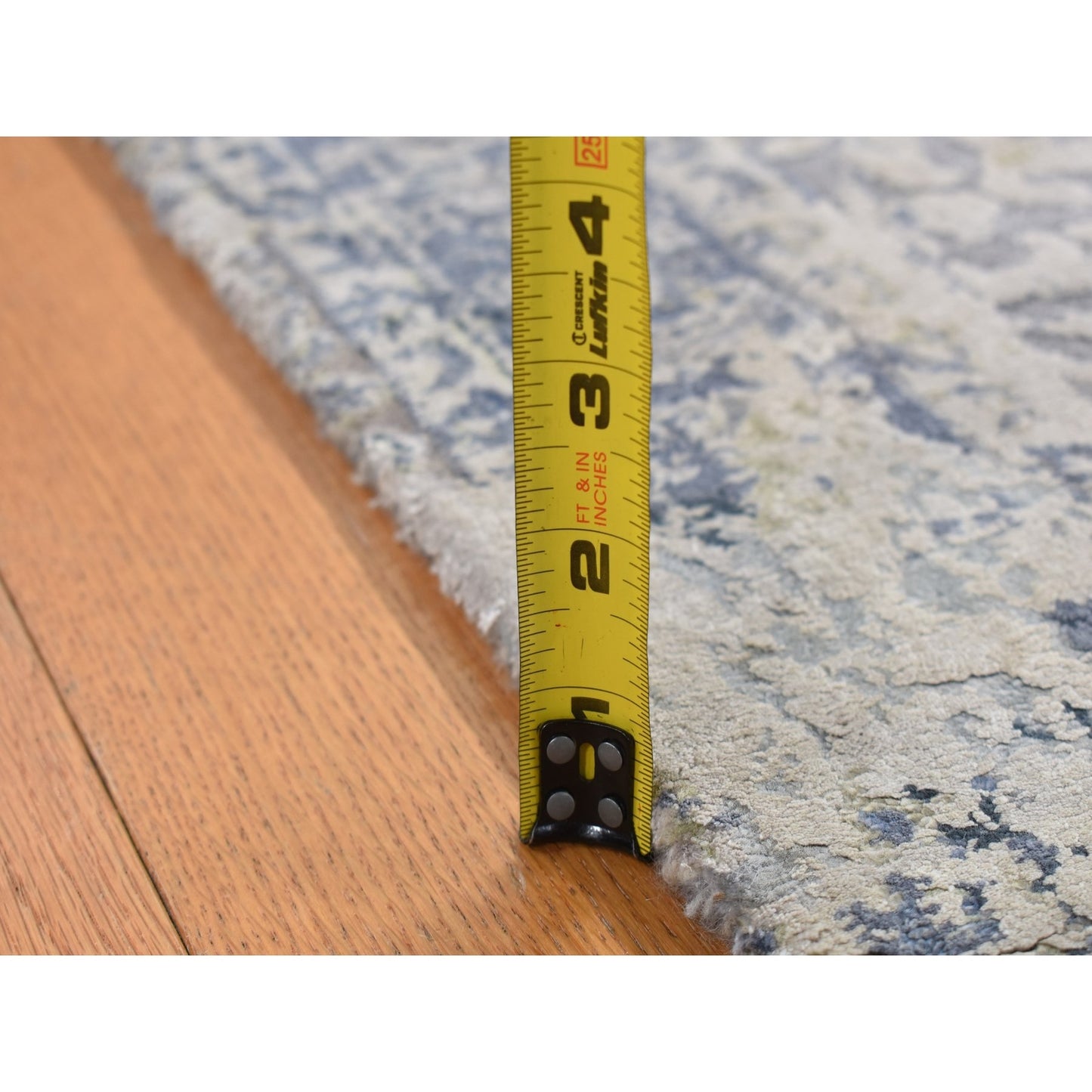 2'6"X9'10" Gray Erased Kishoon Design Wool/Silk Hand Knotted Runner Rug