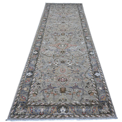4'X12' Pastel Gray Fine Aryana Collection Wide Runner Oriental Rug