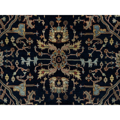 6'2"X9'2" Polo Blue Pure Wool Soft Antiqued Fine Heris Hand Knotted Rug
