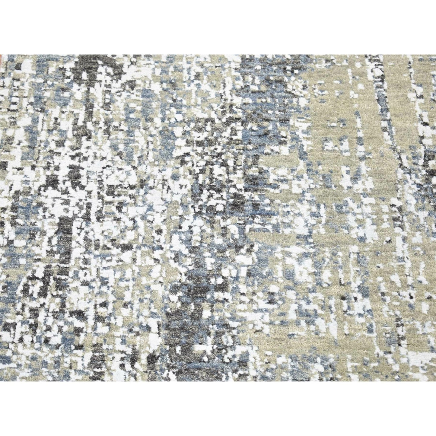 2'6"X10'1" Beige Modern Abstract Design Hand Knotted Pure Wool Runner Rug