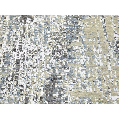 2'6"X10'1" Beige Modern Abstract Design Hand Knotted Pure Wool Runner Rug