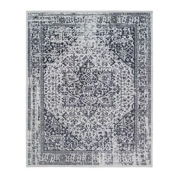 8'X10' Black Wool And Silk Hand Loomed Erased Serapi Heris Design Rug