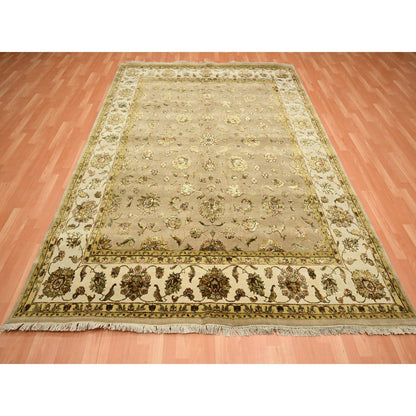 7'8"X9'10" Brown Rajasthan Leaf Design Hand Knotted Wool And Silk Rug