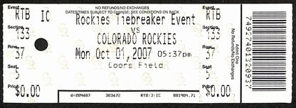 2007 Nl Wild Card Tiebreaker Full Ticket Rockies 9 V Padres 8 10/1/2007 187524