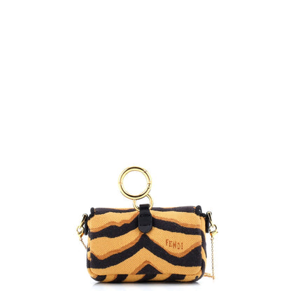 Fendi Chain Baguette Charm Bag Embroidered Canvas Nano