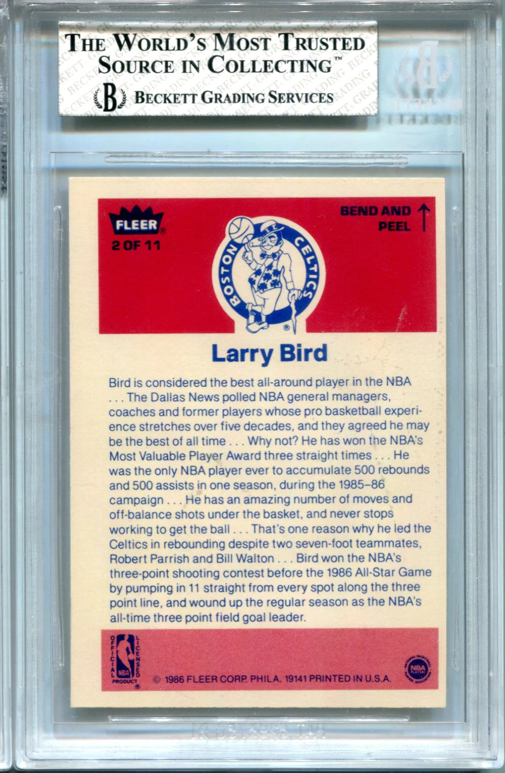 Larry Bird 1986-87 Fleer Stickers #2 Bgs 5.5 Excellent Card