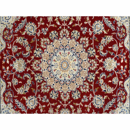 6'X6' Red Nain Flower Design 250 Kpsi Pure Wool Hand Knotted Square Rug