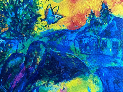 Marc Chagall Lithograph "The Blue Village" Coa Signed Numbered