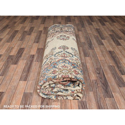 10'3"X13'2" Ivory Vintage Zoroastrian Karman 100% Wool Hand Knotted Rug