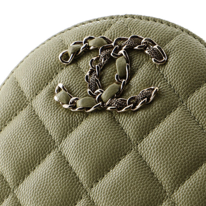 Chanel French New Wave Round Clutch With Chain Quilted Caviar
