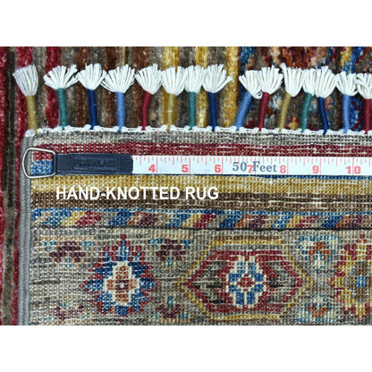 3'5"X4'10" Hand Knotted Pure Wool Colorful Super Kazak Khorjin Rug