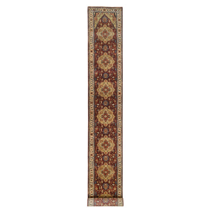 2'5"X20'1" Red Antiqued Fine Heris Wool Hand Knotted Xl Runner Rug