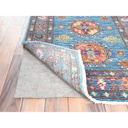 2'7"X9'9" Steel Blue Afghan Super Kazak Wool Hand Knotted Oriental Rug