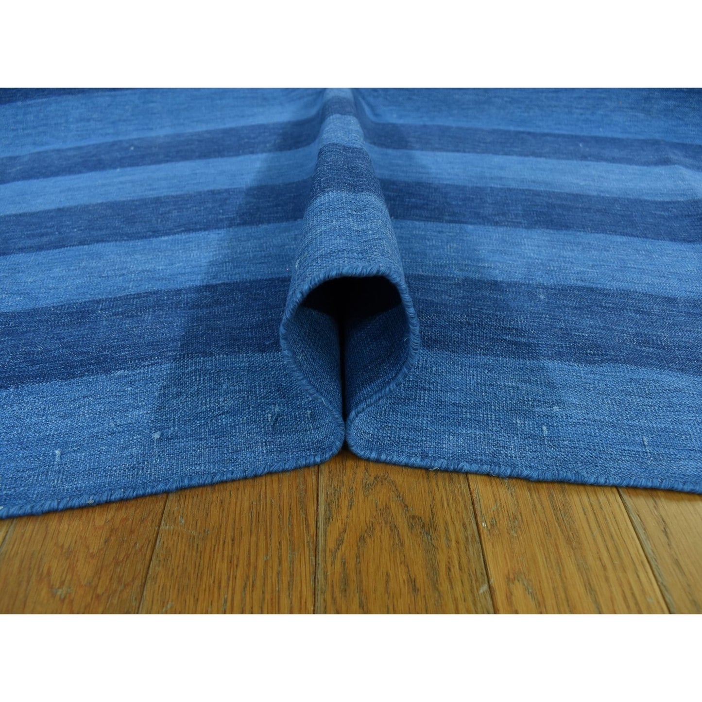 6'X9'3" Blue Pure Cotton Durie Kilim Flat Weave Hand Woven Reversible Rug