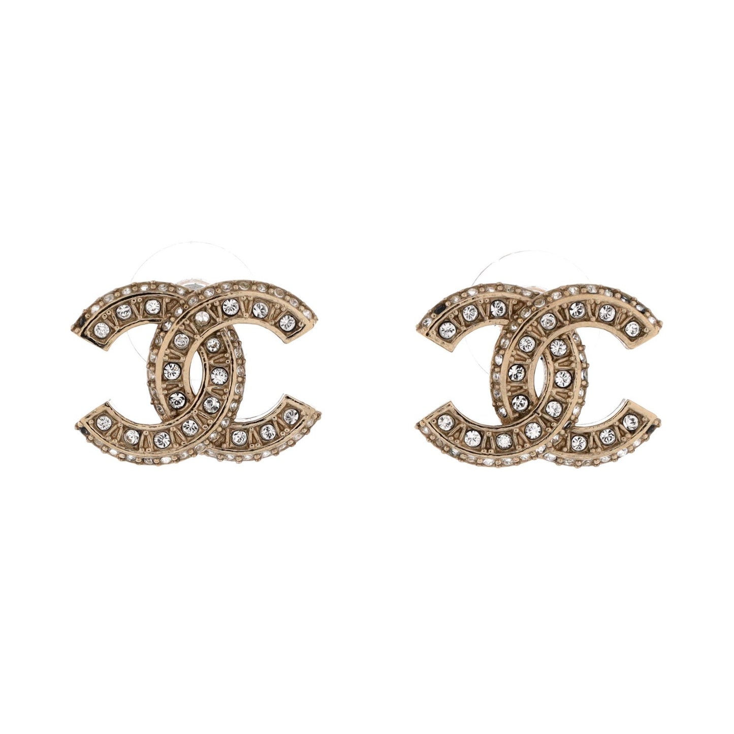 Chanel Cc Stud Earrings Metal With Crystals