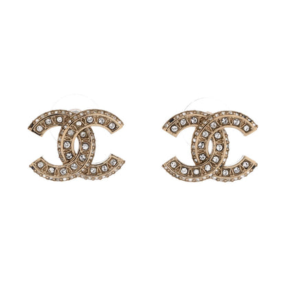 Chanel Cc Stud Earrings Metal With Crystals