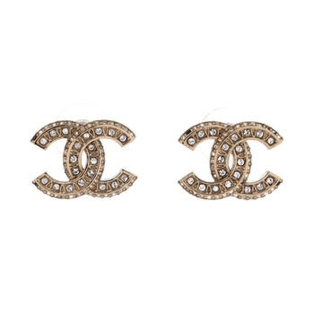 Chanel Cc Stud Earrings Metal With Crystals