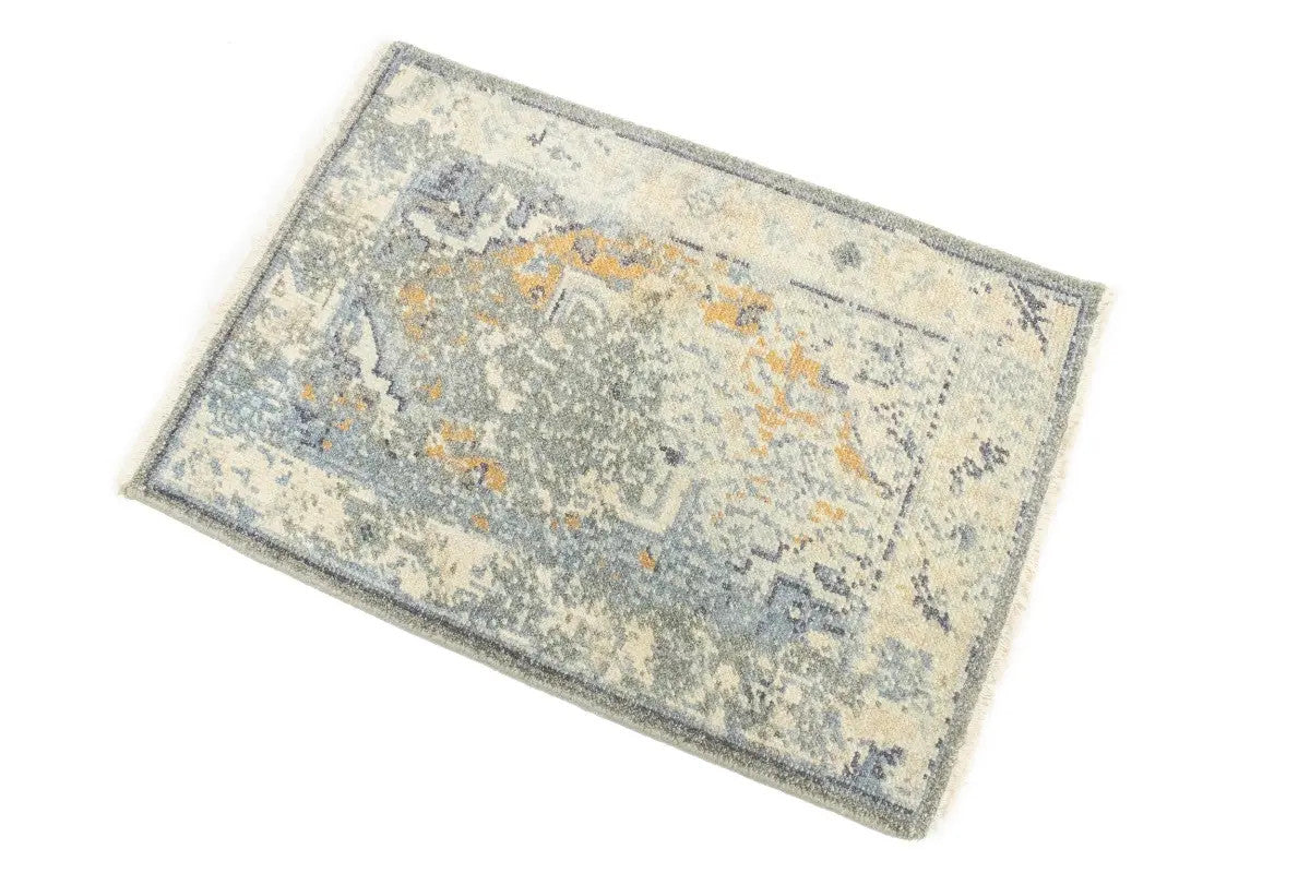 Hand-knotted muted distressed heriz wool rug transitional oriental carpet