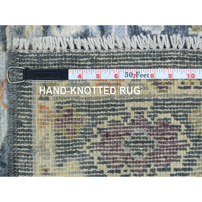 3'3"X10' Hand Knotted Charcoal Black Angora Oushak Wool Wide Runner Rug