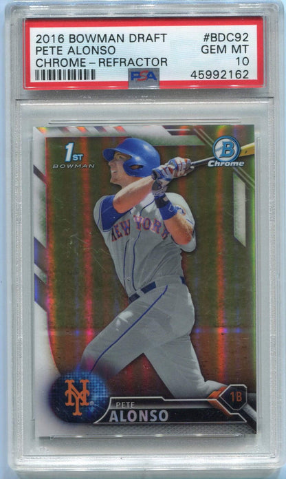Pete Alonso 2016 Bowman Draft Chrome Refractor Rc Psa Graded 10 Bdc-92