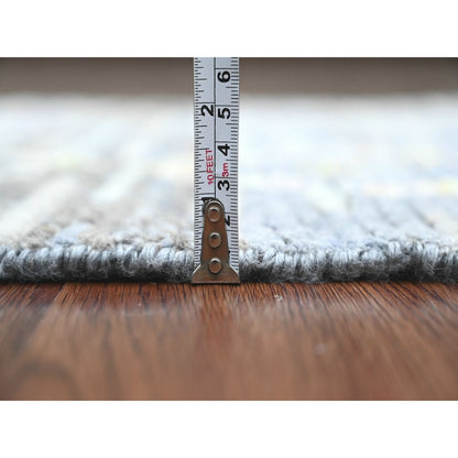 2'5"X8'4" Gray Geometric Moroccan Weave Hand Knotted Soft Wool Runner Rug