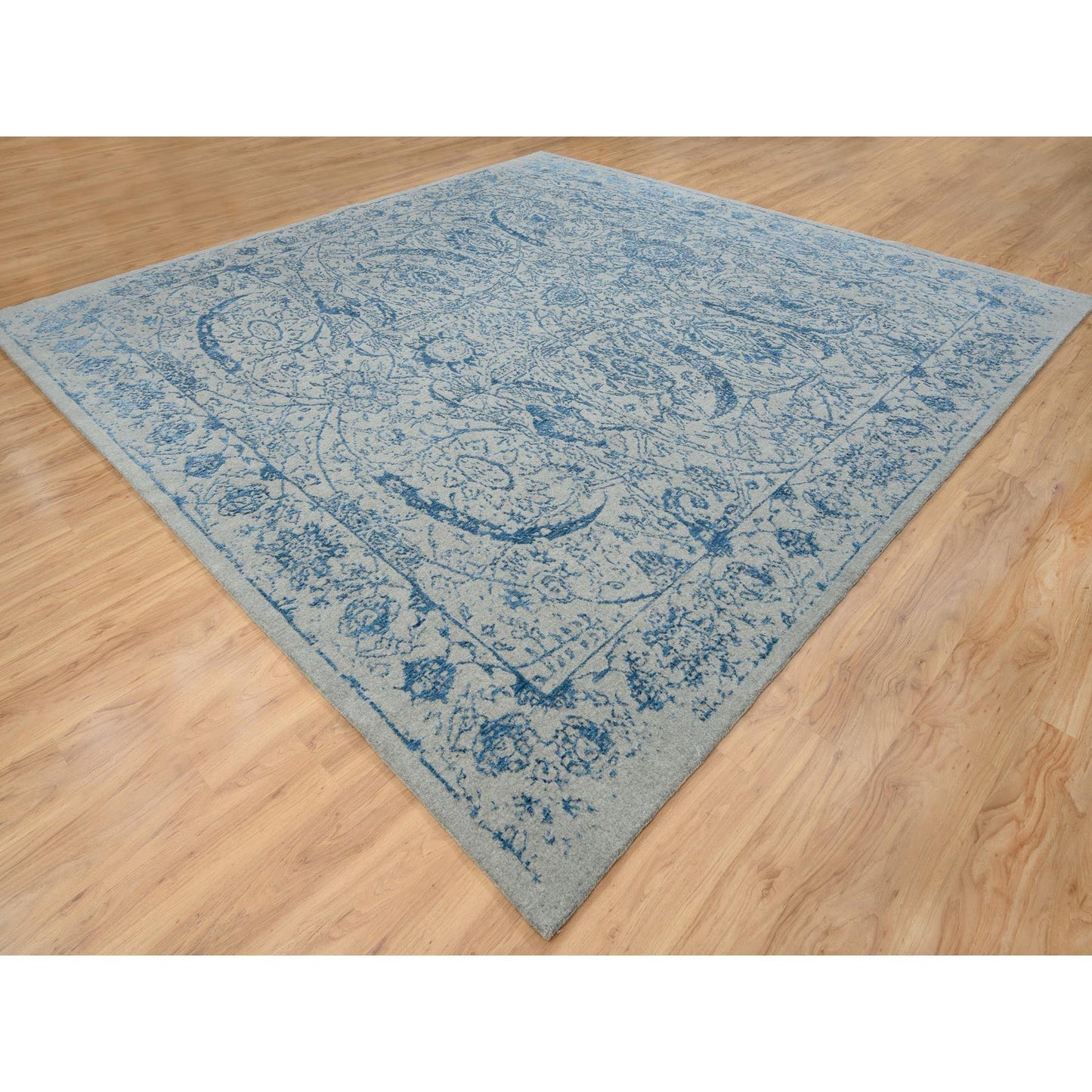 12'X12' Gray Fine Jacquard Hand Loomed Wool And Silk Square Rug