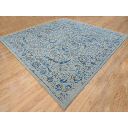 12'X12' Gray Fine Jacquard Hand Loomed Wool And Silk Square Rug