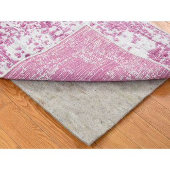 2'X3' Pink Fine Jacquard Hand Loomed Wool And Plant Based Silk Mat Rug