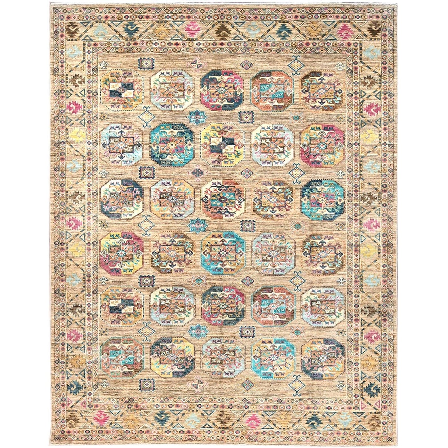 8'X10' Firewood Brown Soft Wool Afghan Ersari Design Hand Knotted Rug