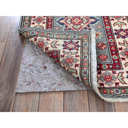 2'2"X6' Misty Gray Kazak Medallions Design Wool Hand Knotted Runner Rug