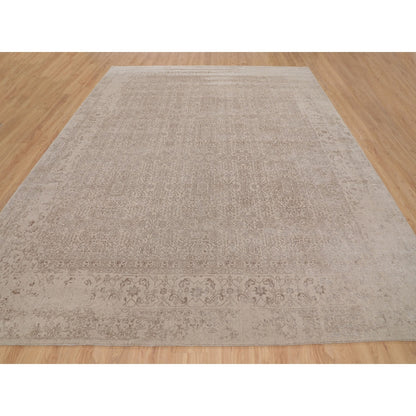 11'8"X14'8" Oversized Taupe Fine Jacquard Hand Loomed Wool And Artsilkrug