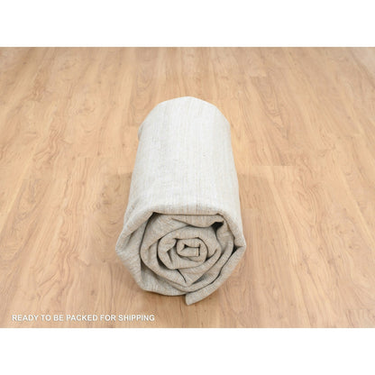 10'X10'Beige Hand Loomed Wool Modern Fine Jacquard Tone On Tone Round Rug