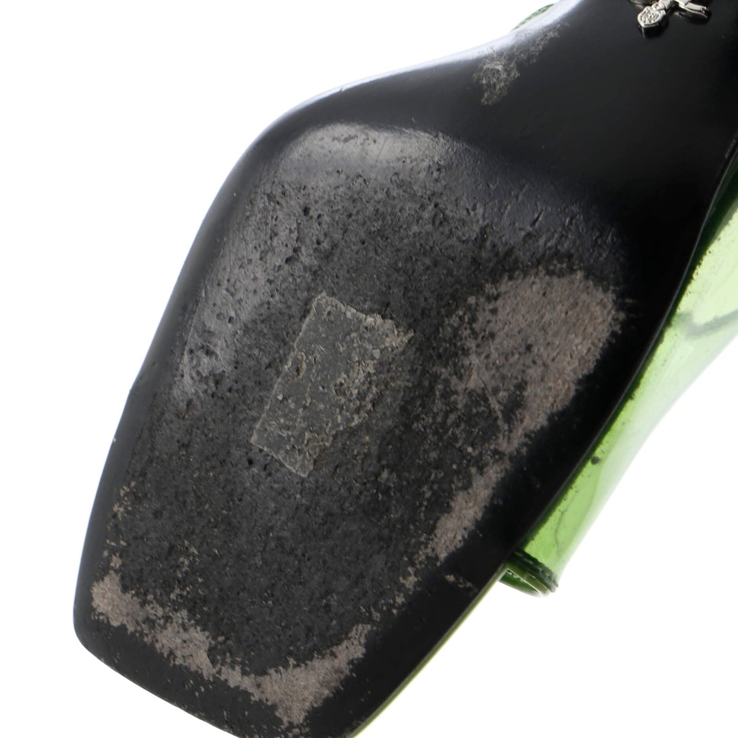 Prada Women'S Triangle Logo Kitten Heeled Sandals Pvc With Patent