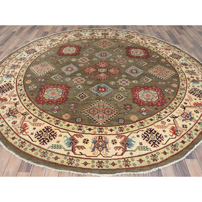 9'X9' Taupe Brown Special Kazak Pure Wool Hand Knotted Round Oriental Rug