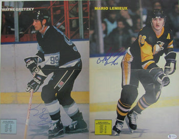 Gretzky, Lemieux + 4 Hofers  Multi-Signed Poster  Insert (Signed By 6) Beckett