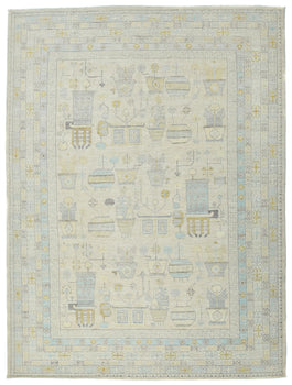 Handspun Wool Oushak Oriental Rug 9X12 Ft Muted