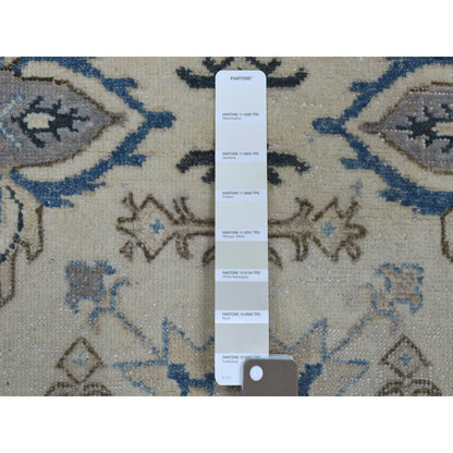 2'8"X9'1" Ivory Hand Knotted Vintage Look Kazak Wool Tribal Runner Rug