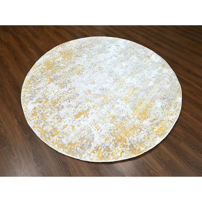 7'9'X7'9" Gold Abstract Design Wool And Silk Hand Knotted Round Rug