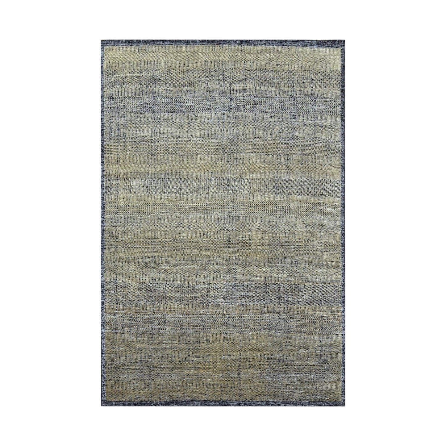 6'X9'3" Brown & Black Oxidized Grass Design Hand Knotted Pure Wool Rug