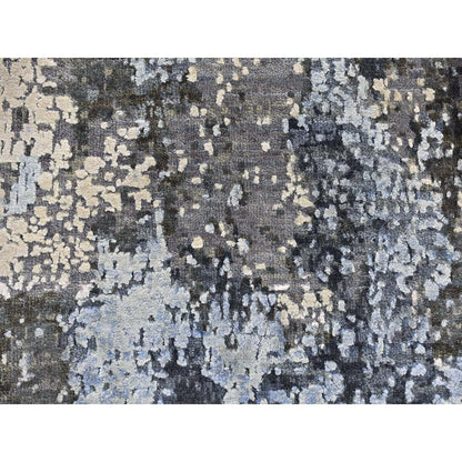 2'6"X10'2" Wool And Silk Abstract Design Gray Hand Knotted Runner Rug