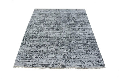 8x10 Hand-Carved Dark Grey Wool Modern Oriental Rug High-Low Relief Carpet