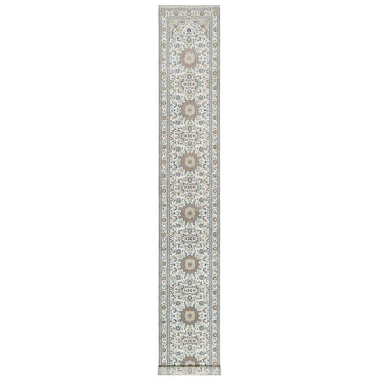 2'8"X17'8" Daisy White Nain 250 Kpsi Hand Knotted Wool & Silk Runner Rug