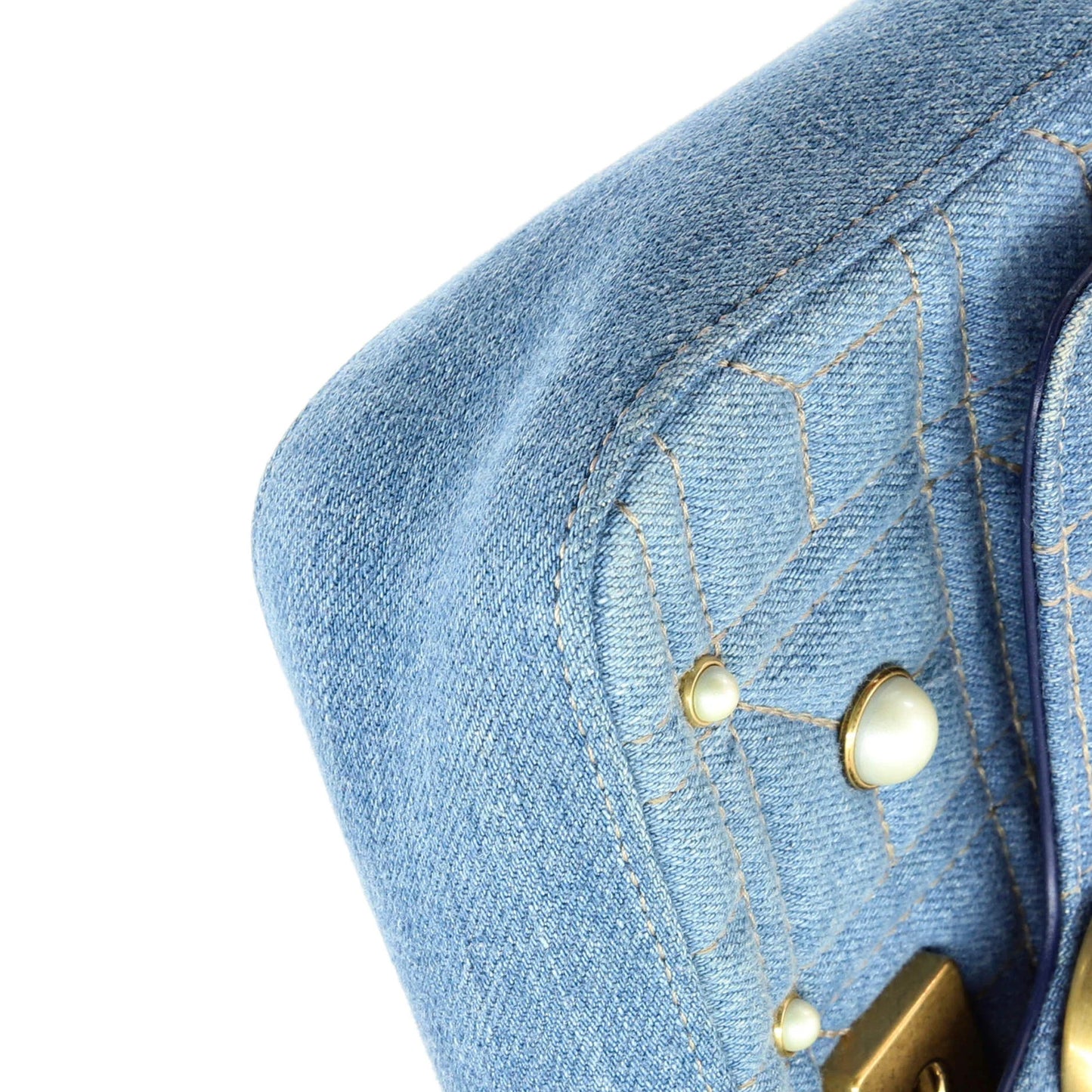 Gucci Pearly Gg Marmont Flap Bag Embellished Matelasse Denim Mini