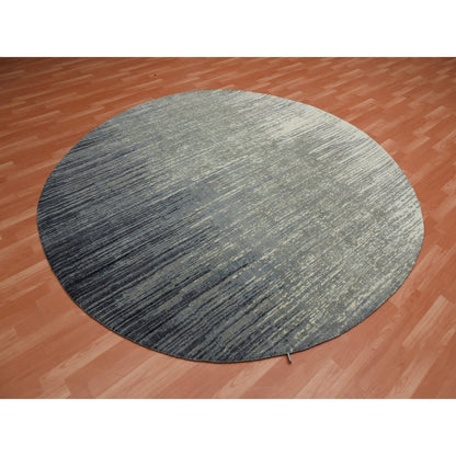 7'10"X8'1" Gray And Black Wool Hand Knotted Modern Ombre Design Round Rug