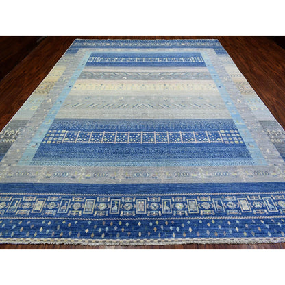 10'2"X13'7" Blue Afghan Kashkuli Gabbeh Pure Wool Hand Knotted Rug