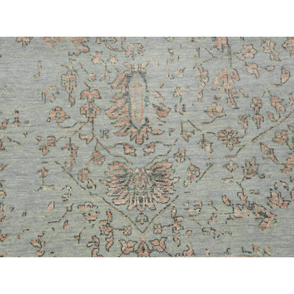 9'X12' Gray Zoroastrian Seeripe Design Wool And Silk Hand Knotted Rug