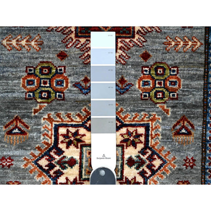2'5"X6'10" Whale Gray Super Kazak Tribal Elements Hand Knotted Runner Rug